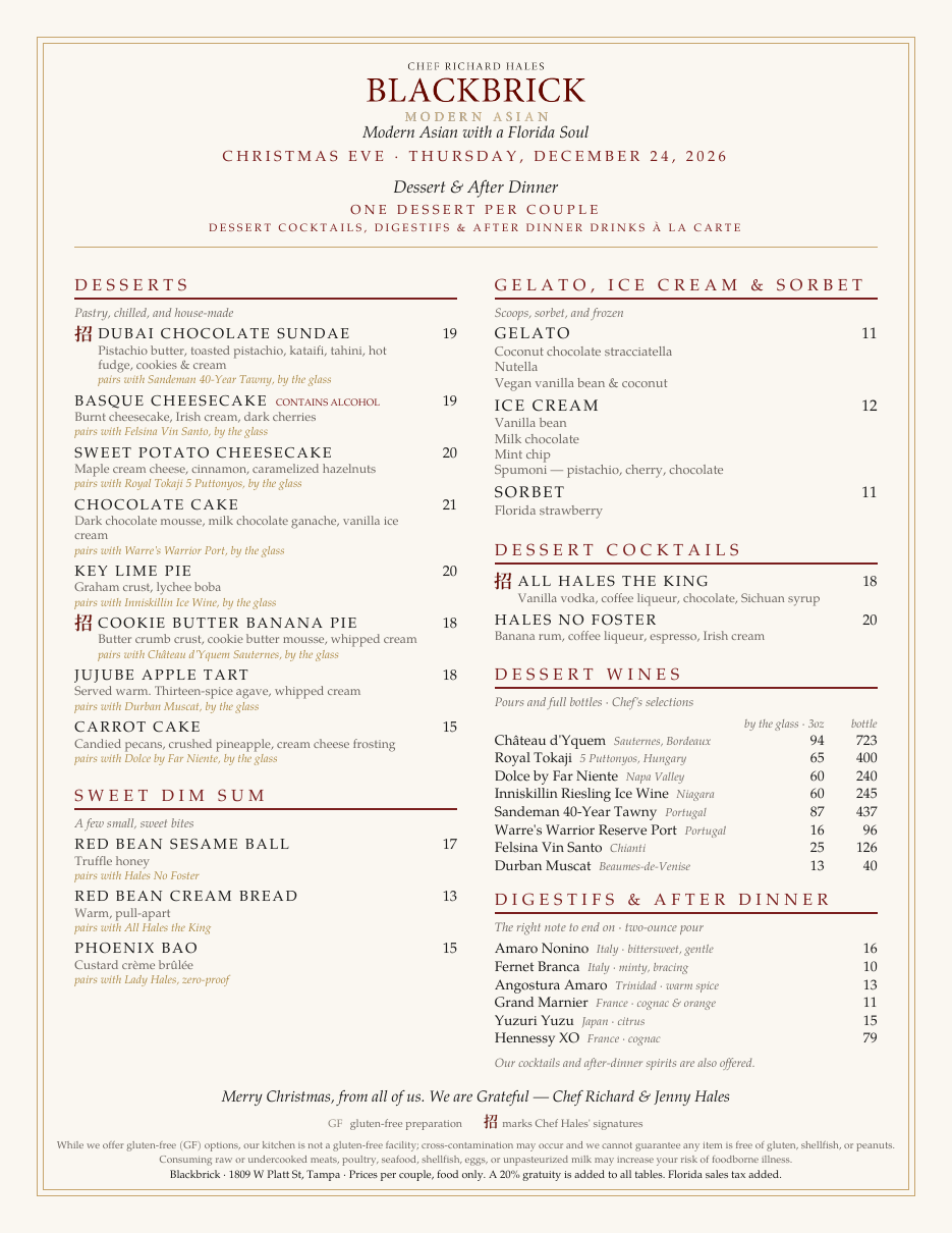 Christmas Eve dessert menu